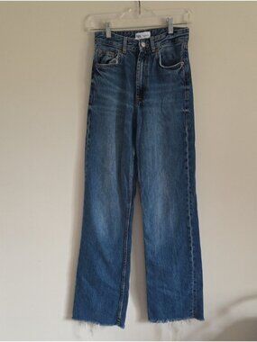 ZARA | high-rise wide-leg jeans distressed raw hem blue Sz 2